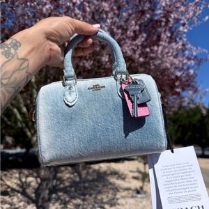 Coach Light Blue Denim Mini Rowan with Pink Tag
